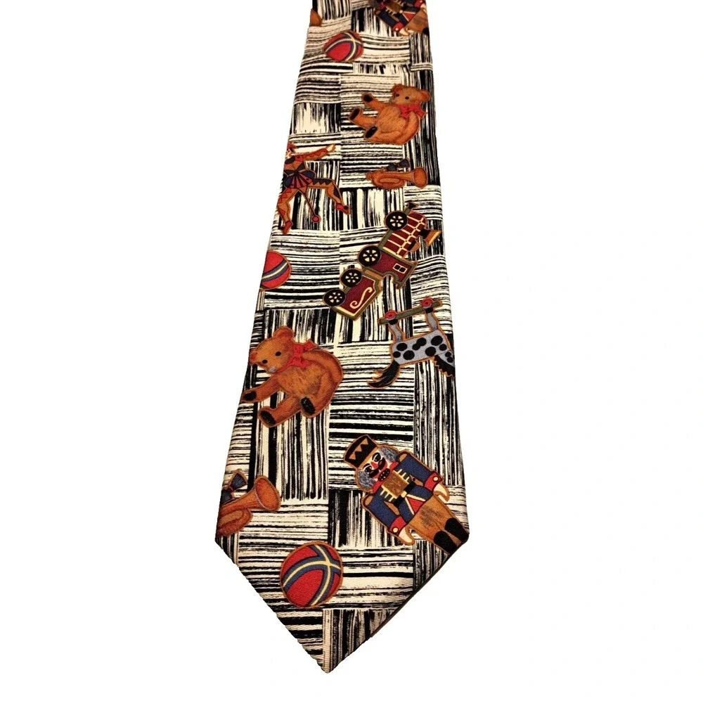 Christmas Tie Men's Van Huessen 417 90s‎ Necktie Toy Soldiers Teddy Bear